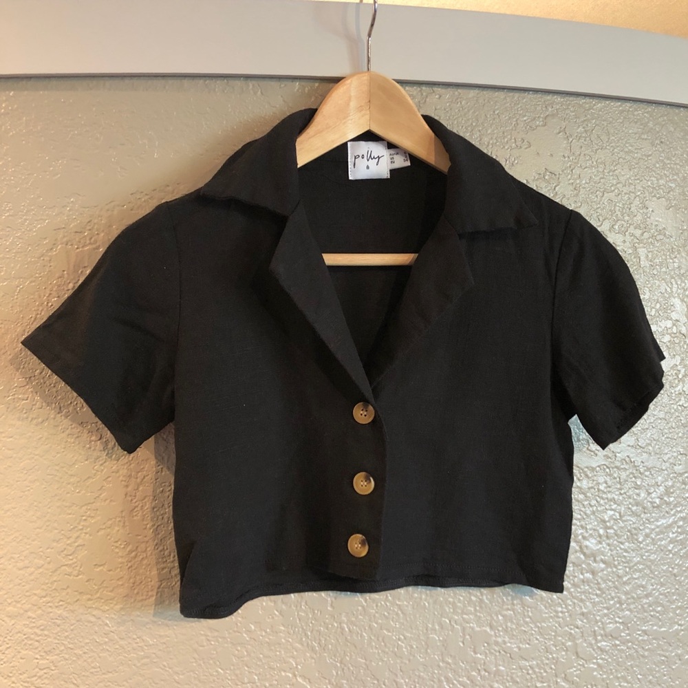 Princess Polly linen cropped resort shirt